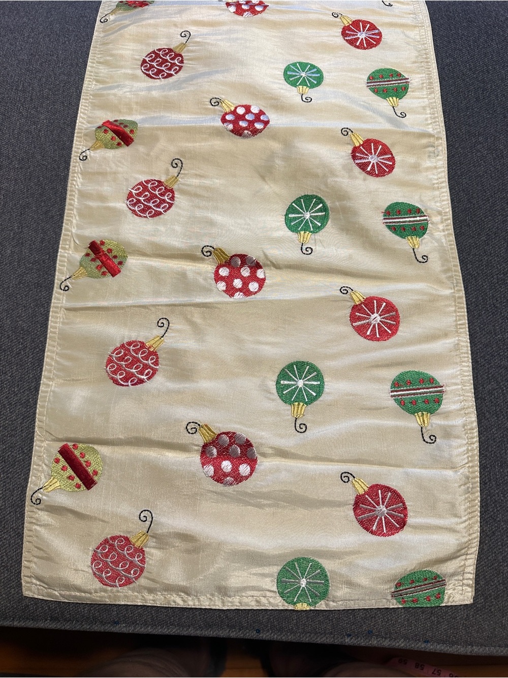 Festive Cream Christmas Ornament Table Runner (70 Inches)